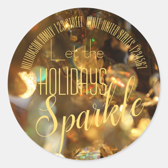 Adesivo Redondo Script Moderno do Sparkle Dourado Natal (Frente)