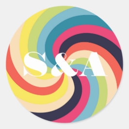 Adesivo Redondo Script Retroativo Psicodélico de Groovy Vibrante