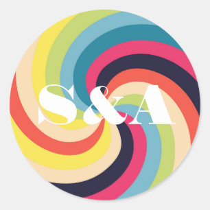 Adesivo Redondo Script Retroativo Psicodélico de Groovy Vibrante