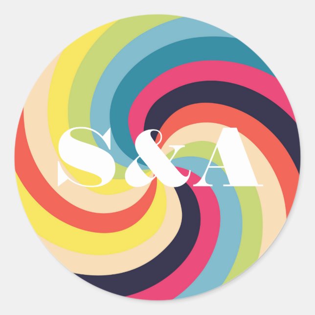 Adesivo Redondo Script Retroativo Psicodélico de Groovy Vibrante (Frente)