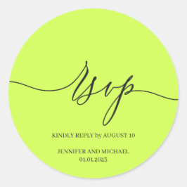 Adesivo Redondo Script Signature Elegant Wedding RSVP Cyber Lime