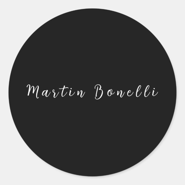 Adesivo Redondo Script Simples de Caligrafia Branca em Tendência P (Frente)