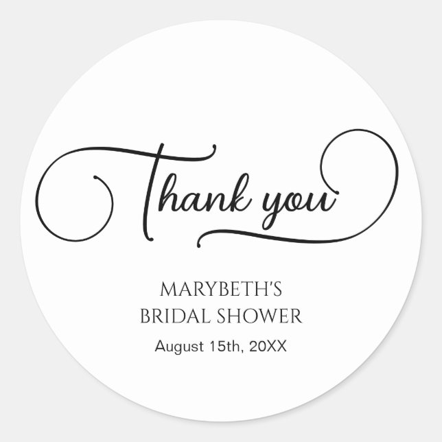 Adesivo Redondo Script Simples Elegante Agradecimento Chá de Noiva (Frente)