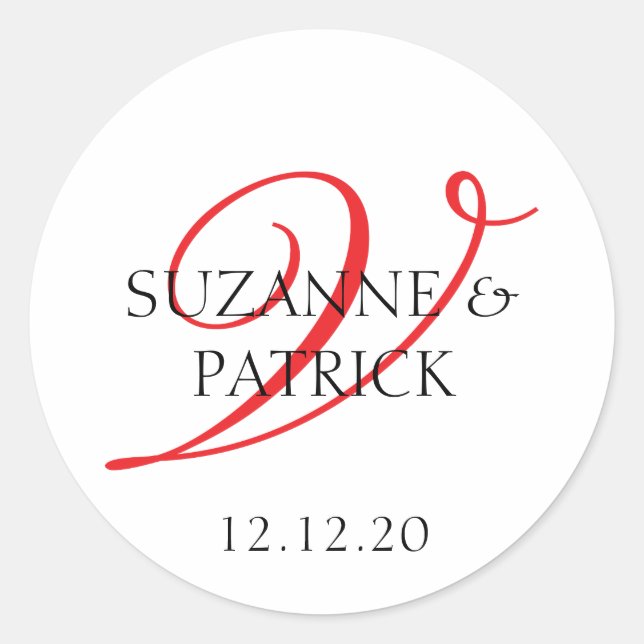 Adesivo Redondo Script V Monogramas Labels (Vermelho / Preto) (Frente)