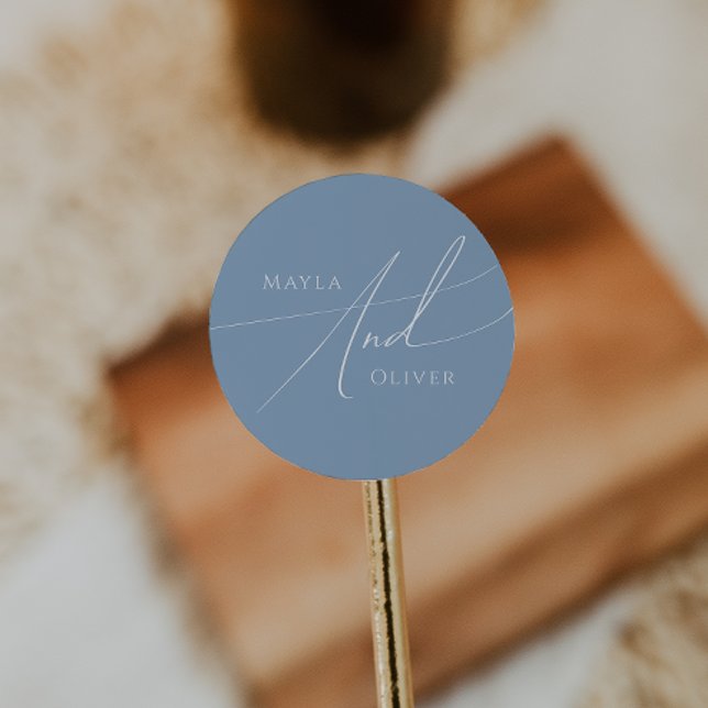 Adesivo Redondo Script Whimsical | Casamento de Dusty Blue (Criador carregado)