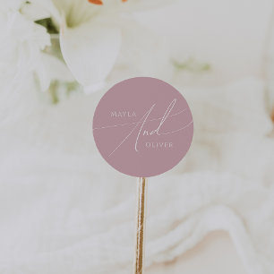 Adesivo Redondo Script Whimsical Casamento de Rosa Dusty