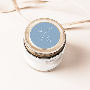 Adesivo Redondo Script Whimsical Monograma azul Selo
