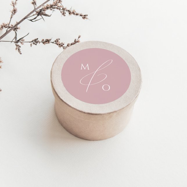 Adesivo Redondo Script Whimsical | Rosa Monograma Envelope Selo (Criador carregado)