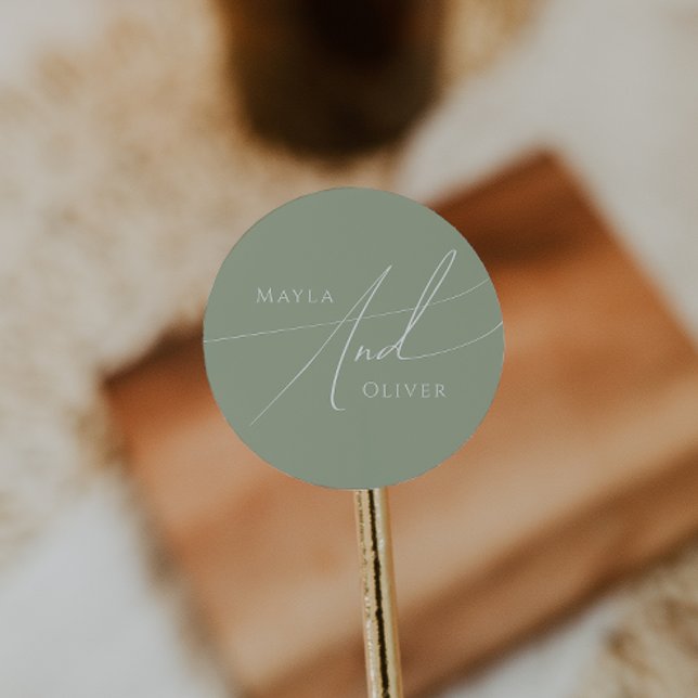 Adesivo Redondo Script Whimsical | Sage Green Wedding (Criador carregado)