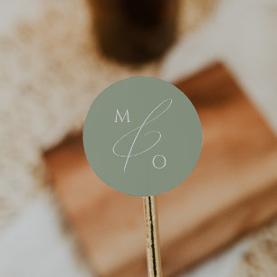 Adesivo Redondo Script Whimsical   Sage Monograma Envelope Seal