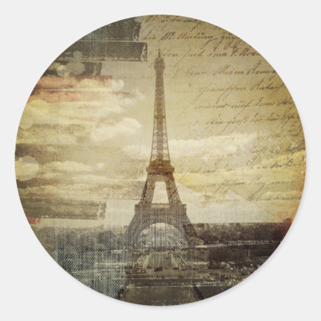 Adesivo Redondo scripts franceses Modern Vintage Paris Eiffel Towe (Frente)
