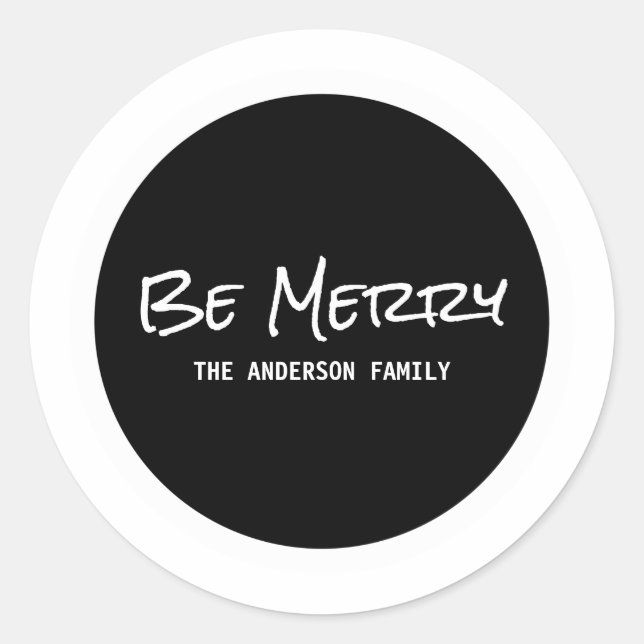 Adesivo Redondo Scripts Simples Branco Ser Felizes De Feriados (Frente)