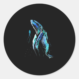 Adesivo Redondo Scuba Diver Humpback Baleia Nadando Presente