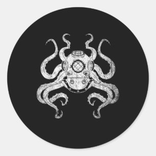 Adesivo Redondo Scuba Diver Ocean Animal Aquarist Gift Kraken Octo
