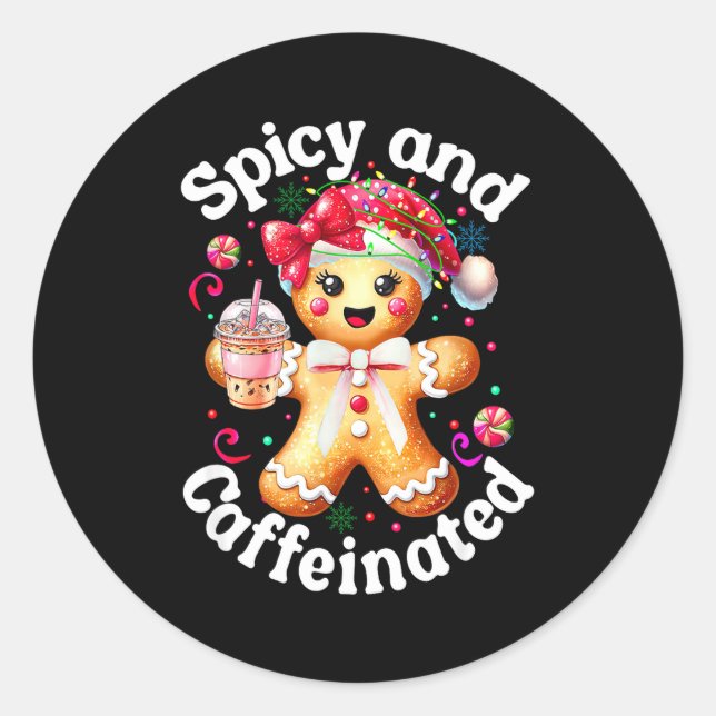 Adesivo Redondo Scy And Caffeinated Coffee Cute Gingerbread Christ (Frente)