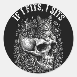 Adesivo Redondo Se serve sento caveira de gato preto humor minimal