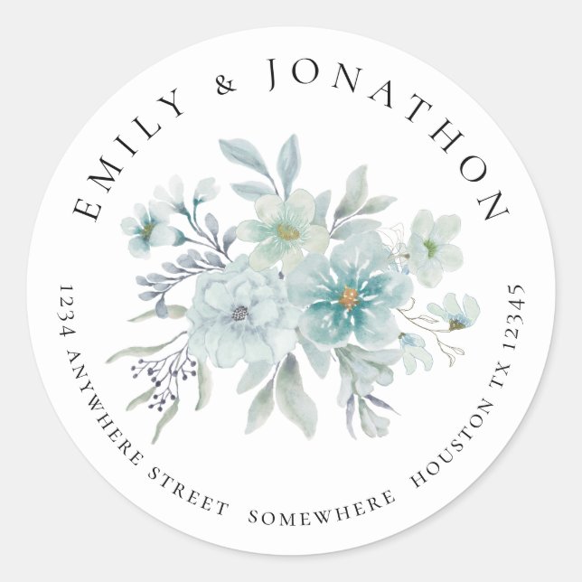 Adesivo Redondo Sea Mist Florals Retornar Nome Endereço (Frente)