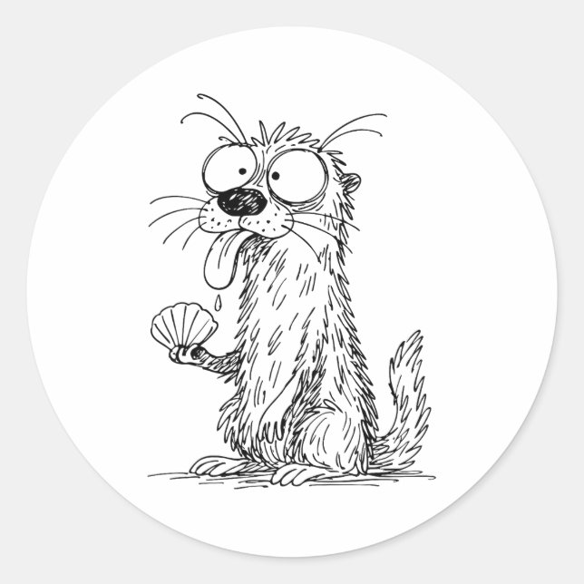 Adesivo Redondo Sea Otter Abstract Art Rtrait Drawing Whimsical Fu (Frente)