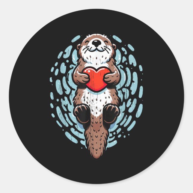 Adesivo Redondo Sea Otter Valentines Heart Lover Funny Boys Men Gi (Frente)