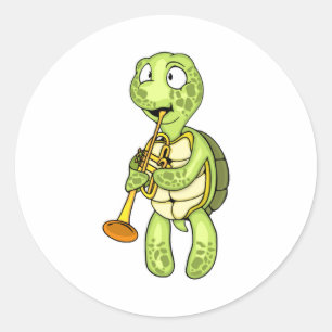 Adesivo Redondo Sea Turtle Jogador de Trompete Kids Music Orchestr