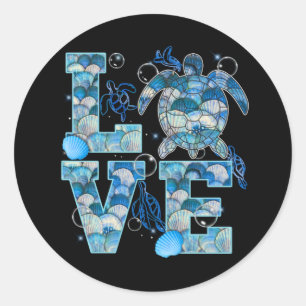Adesivo Redondo Sea Turtle Love Shirt Ocean Beach Amantes de os an
