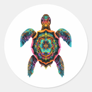 Adesivo Redondo Sea Turtle Mandala Sea Ocean Trabalho de arte boho