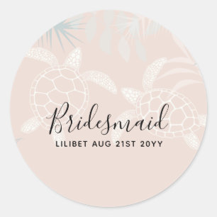 Adesivo Redondo Sea Turtles Beach Coral e Turquoise Bridal Party