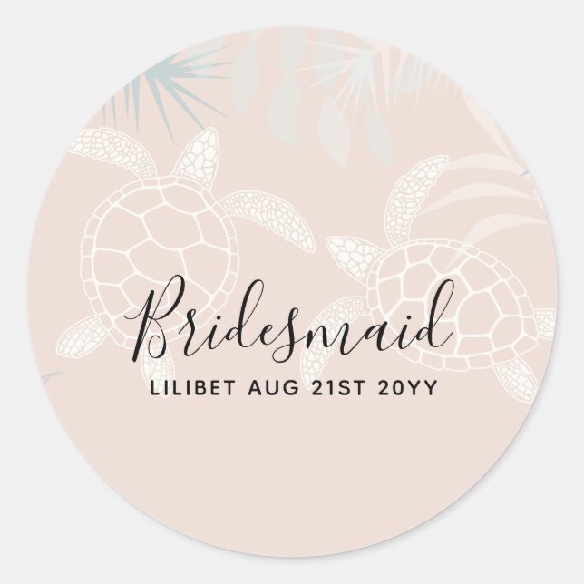 Adesivo Redondo Sea Turtles Beach Coral e Turquoise Bridal Party (Frente)