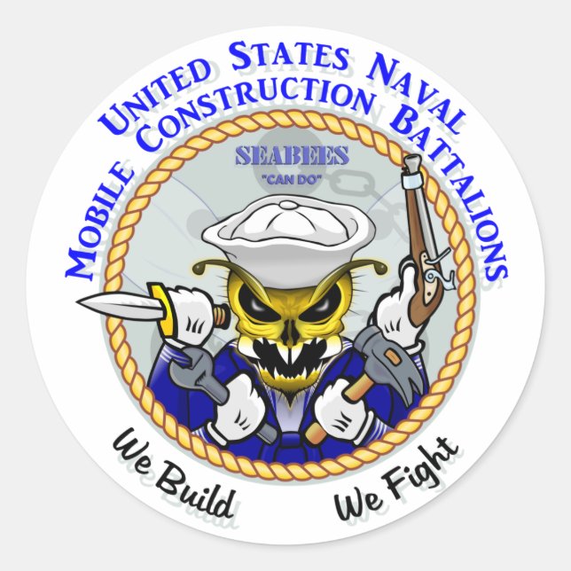 Adesivo Redondo Seabees, Nós Construímos - Nós Combatemos (Frente)