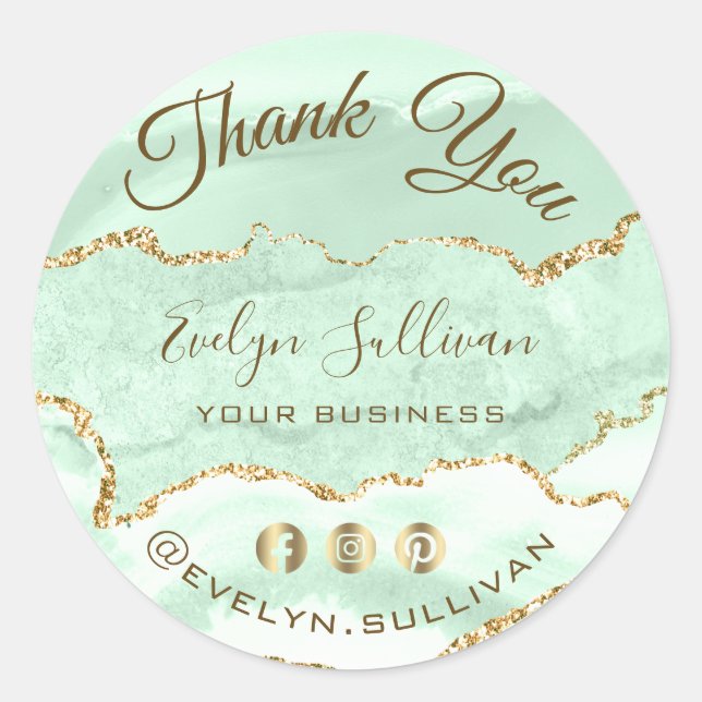 Adesivo Redondo Seafoam Green Agate Obrigado (Frente)