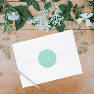Adesivo Redondo Seafoam Stylized Wedding Salvar Data