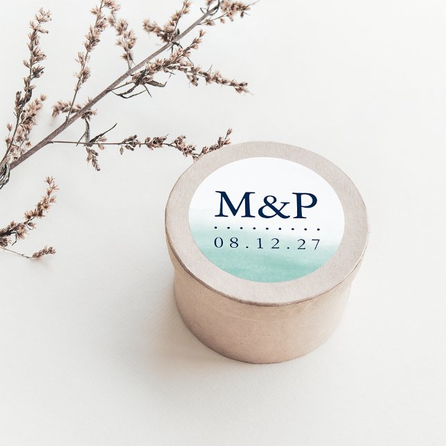 Adesivo Redondo Seaglass Tides Wedding Monograma (Criador carregado)