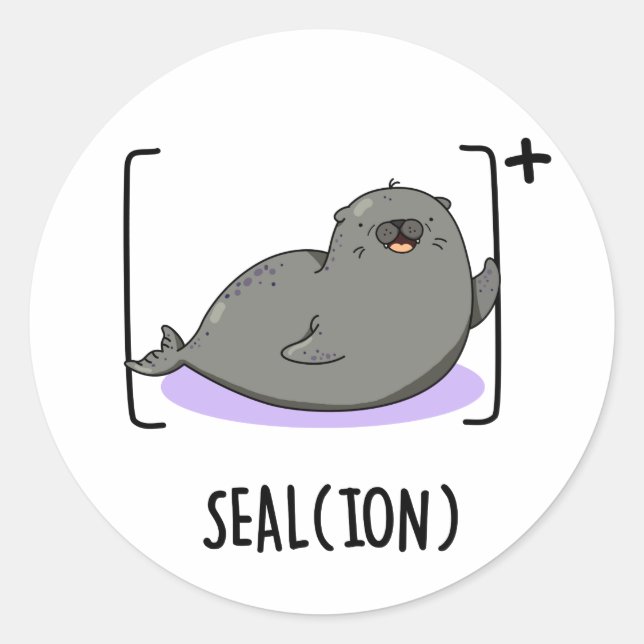 Adesivo Redondo Seal Ion Funny Sea Lion Pun (Frente)