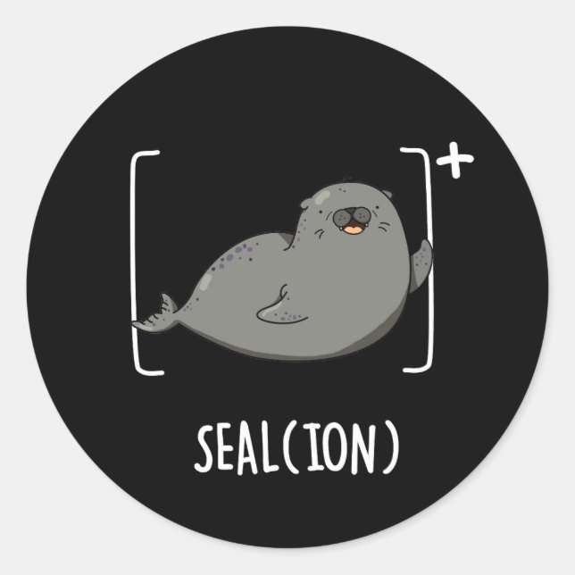 Adesivo Redondo Seal Ion Funny Sea Lion Pun Dark BG (Frente)