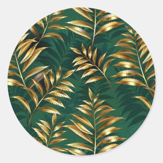 Adesivo Redondo Seamless pattern with golden ferns (Frente)