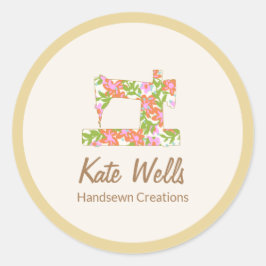 Adesivo Redondo Seamstress Máquina Floral de Serradura