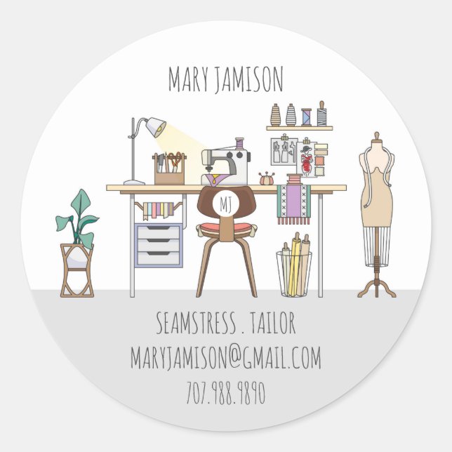Adesivo Redondo Seamstress Ou Tailor Business (Frente)