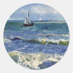 Adesivo Redondo Seascape em Saintes Maries - Vincent van Gogh