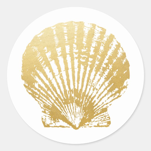 Adesivo Redondo Seashell Beach Weding Favor & Invitation Stickers (Frente)