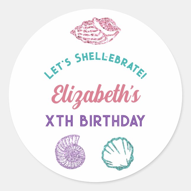 Adesivo Redondo Seashell Girls Birthday (Frente)