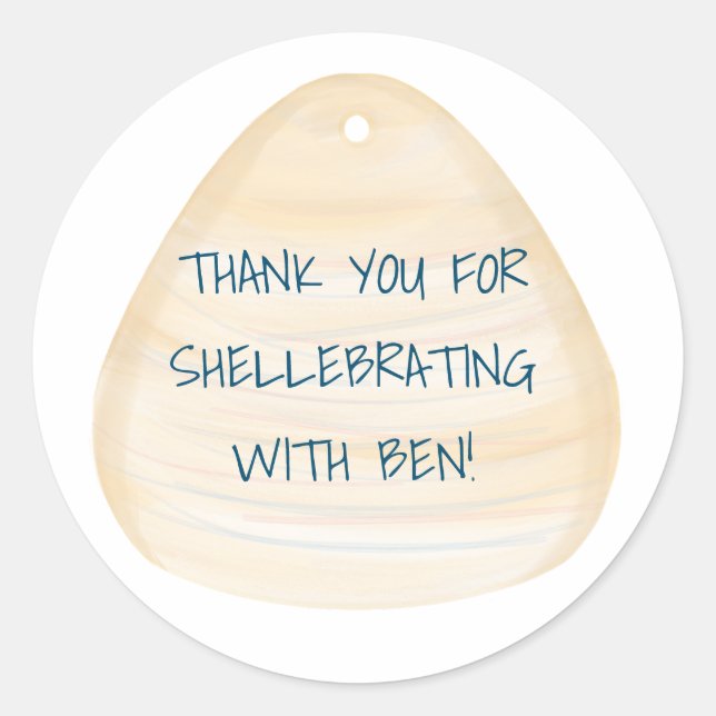 Adesivo Redondo Seashell Muito Obrigado Aos Pinheiros Do Tema Da P (Frente)