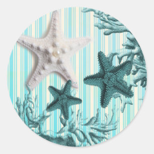 Adesivo Redondo seashells azuis da estrela do mar do aqua náutico