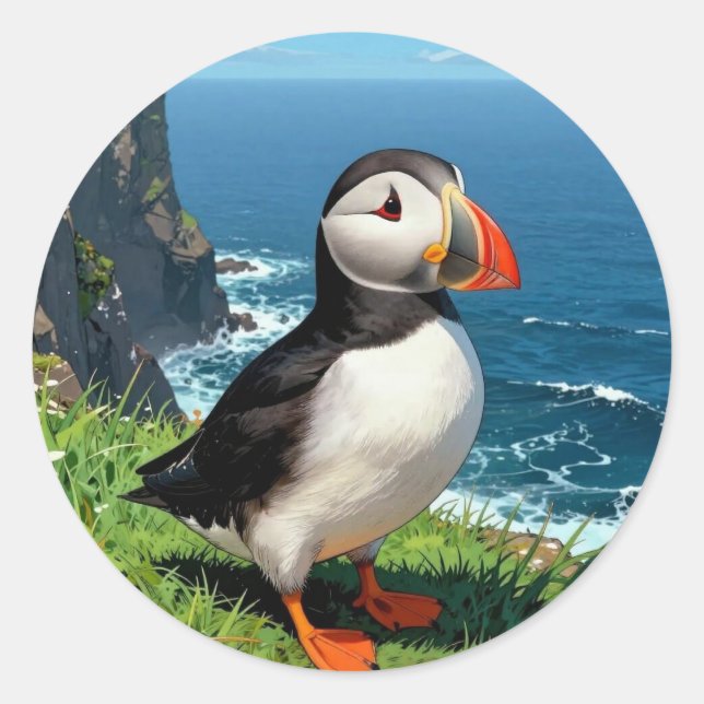 Adesivo Redondo Seaside Puffin Illustration   (Frente)
