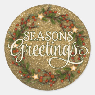Adesivo Redondo Seasons Saudações Dourada Wreath