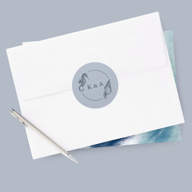 Adesivo Redondo SEATERNAL Seacavalo marinho e Shell Sea Wedch Mono (Criador carregado)