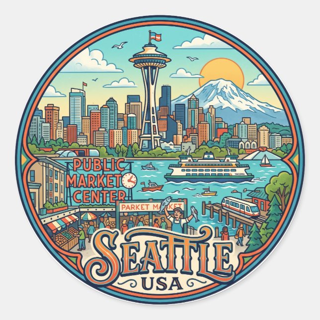 Adesivo Redondo Seattle EUA (Frente)