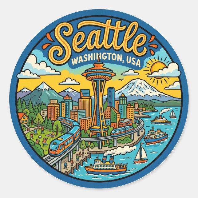 Adesivo Redondo Seattle Washington (Frente)