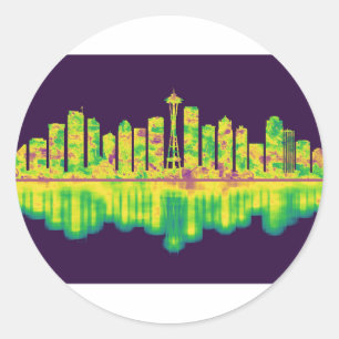 Adesivo Redondo Seattle Washington Skyline
