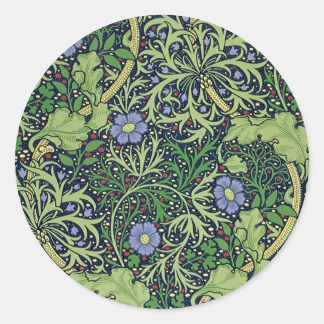 Adesivo Redondo Seaweed art nouveau design by William Morris (Frente)