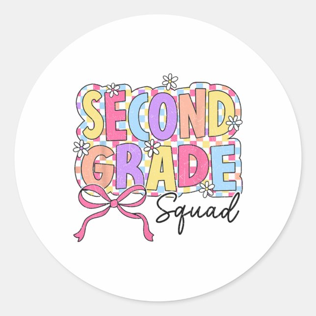 Adesivo Redondo Second Grade Squad Teacher Girl Coquette Bow Back  (Frente)